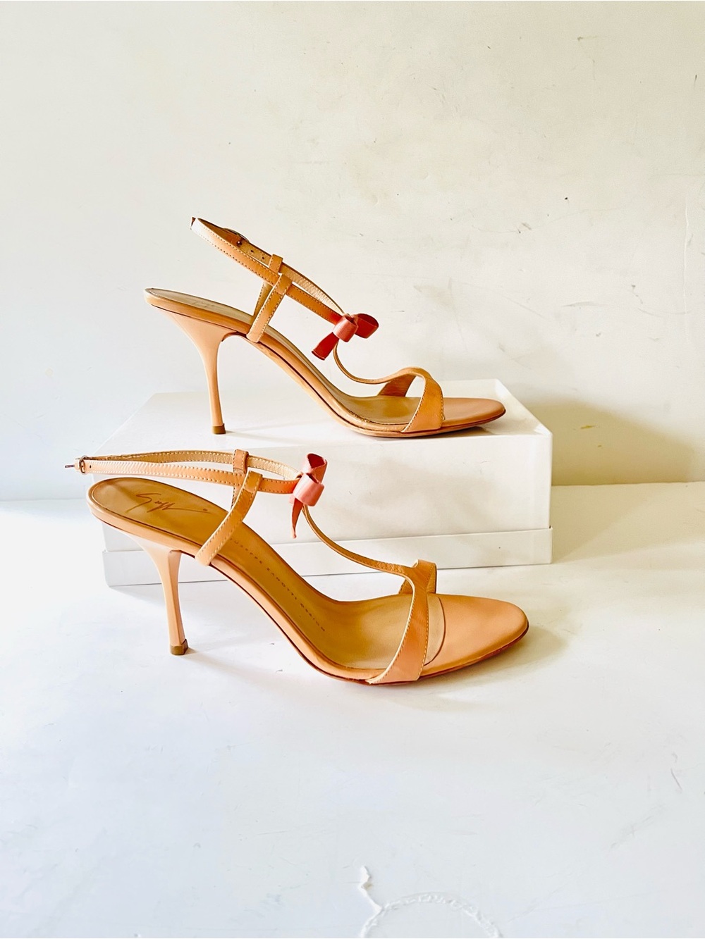 Giuseppe Zanotti peach nude strappy high heel sandals with bow 38 - Picture 4 of 10